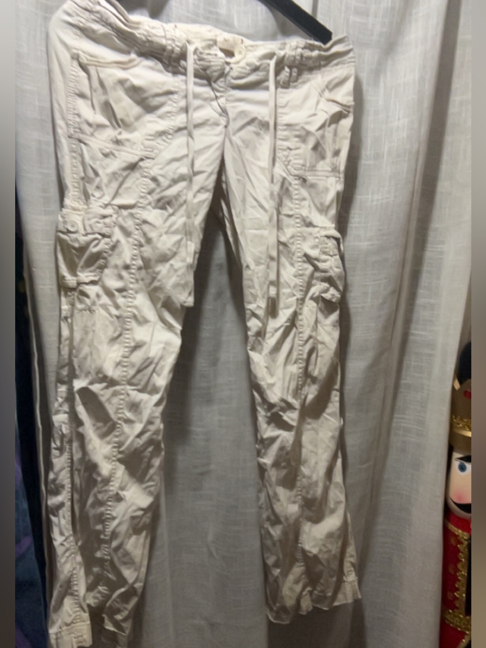 Classic women’s LOW RISE Cream Cargo Pants with Drawstring Waist